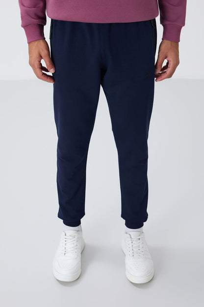 Indigo Zippered Pocket Standard Fit Jogger Men's Tracksuit Bottom - 84651