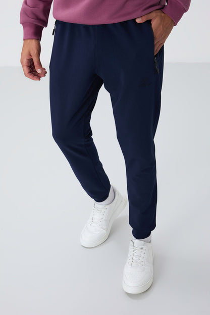 Indigo Zippered Pocket Standard Fit Jogger Men's Tracksuit Bottom - 84651