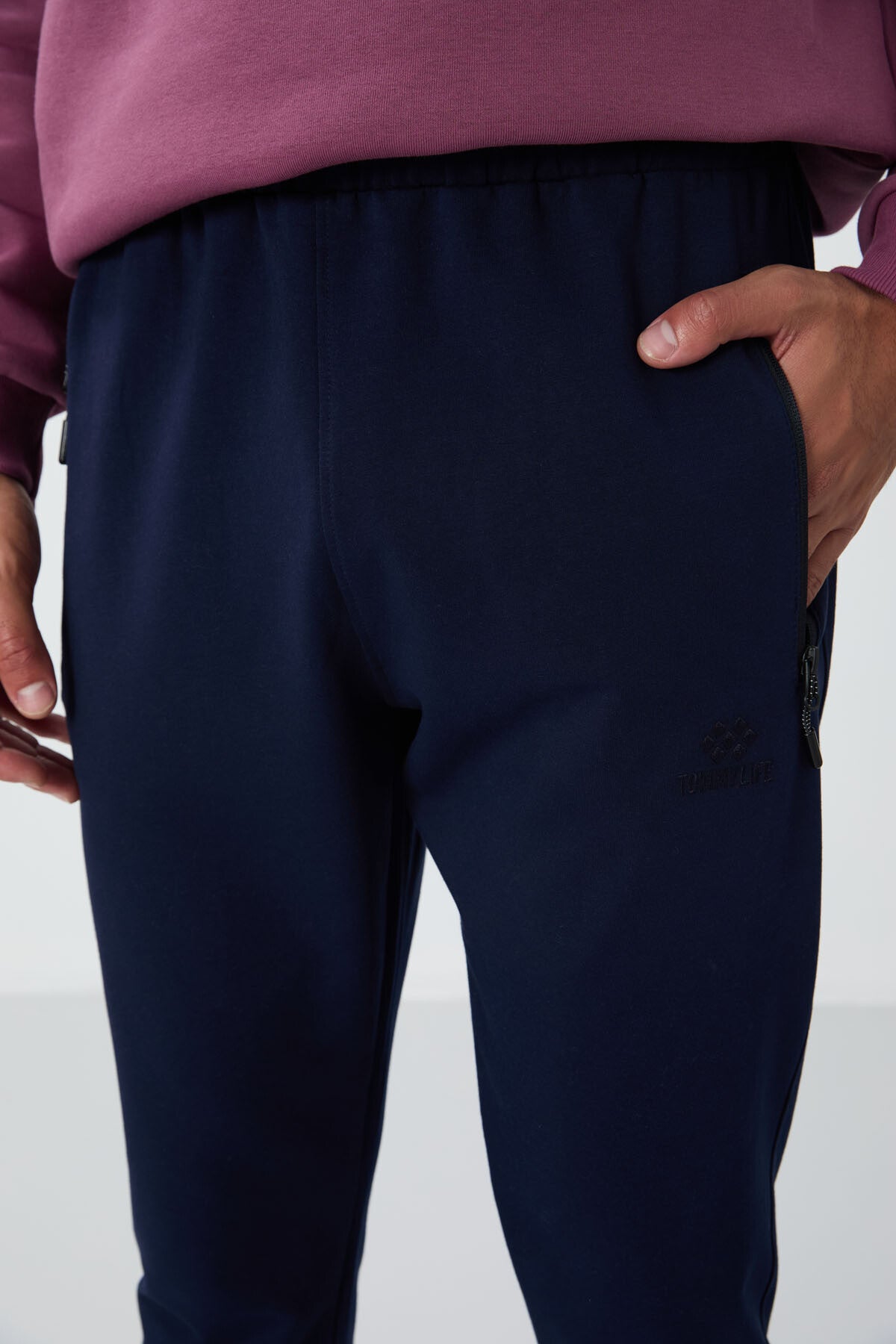 Indigo Zippered Pocket Standard Fit Jogger Men's Tracksuit Bottom - 84651