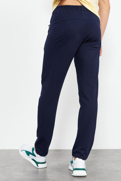 Indigo Zippered Pocket Detailed Standard Fit Classic Hem Men's Tracksuit Bottom - 84744