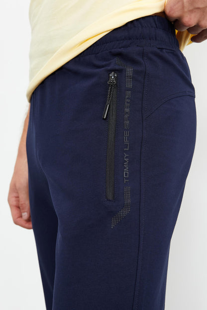 Indigo Zippered Pocket Detailed Standard Fit Classic Hem Men's Tracksuit Bottom - 84744