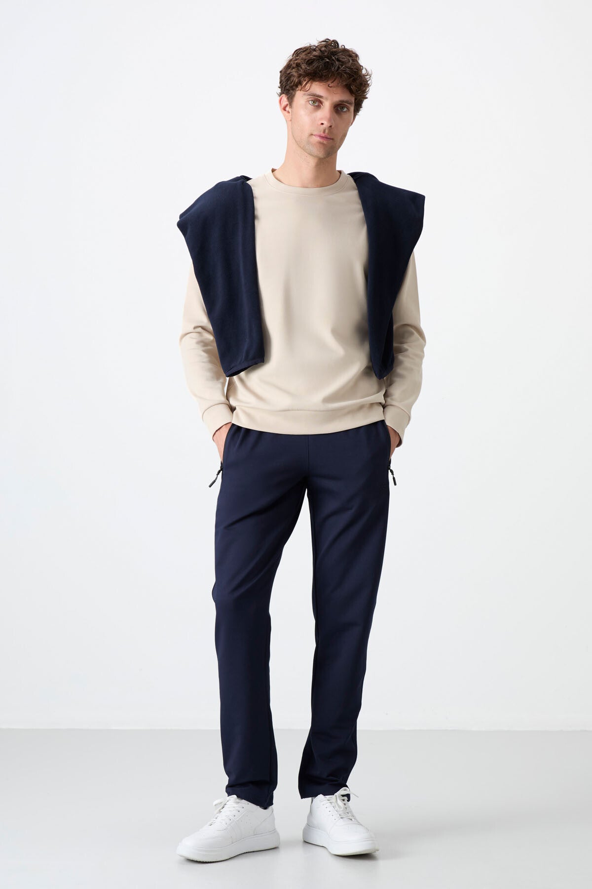 Indigo Zippered Three-Pocket Slim Fit Classic Cuffed Men's Tracksuit Bottom - 84671