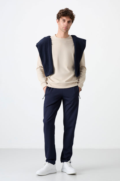 Indigo Zippered Three-Pocket Slim Fit Classic Cuffed Men's Tracksuit Bottom - 84671