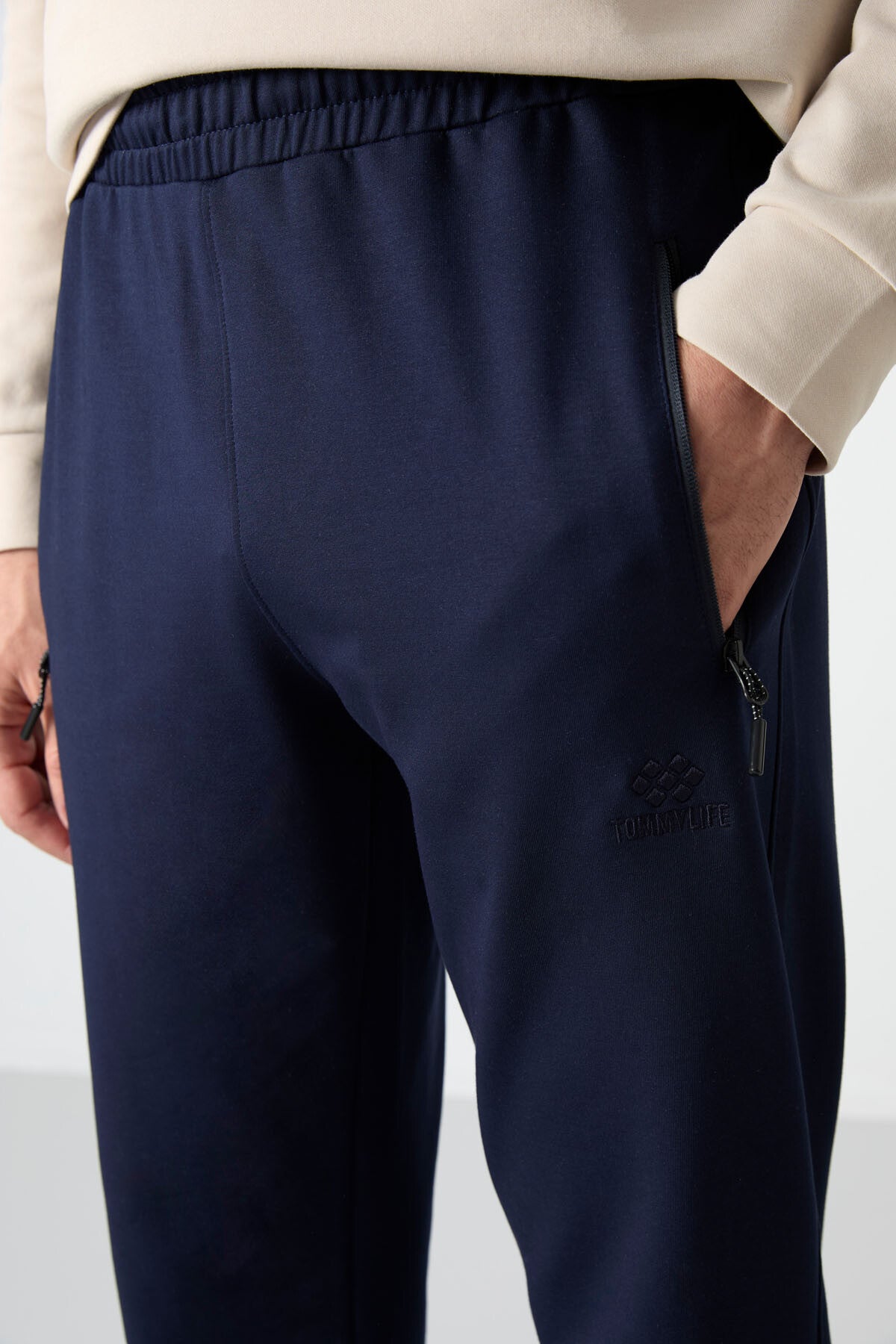 Indigo Zippered Three-Pocket Slim Fit Classic Cuffed Men's Tracksuit Bottom - 84671