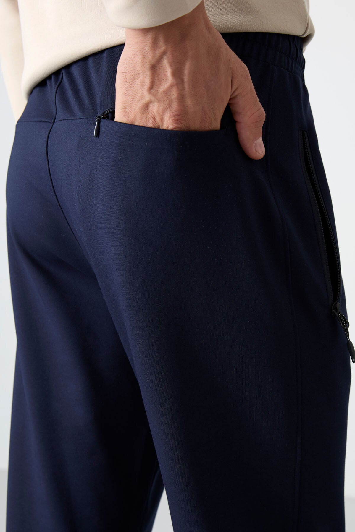Indigo Zippered Three-Pocket Slim Fit Classic Cuffed Men's Tracksuit Bottom - 84671