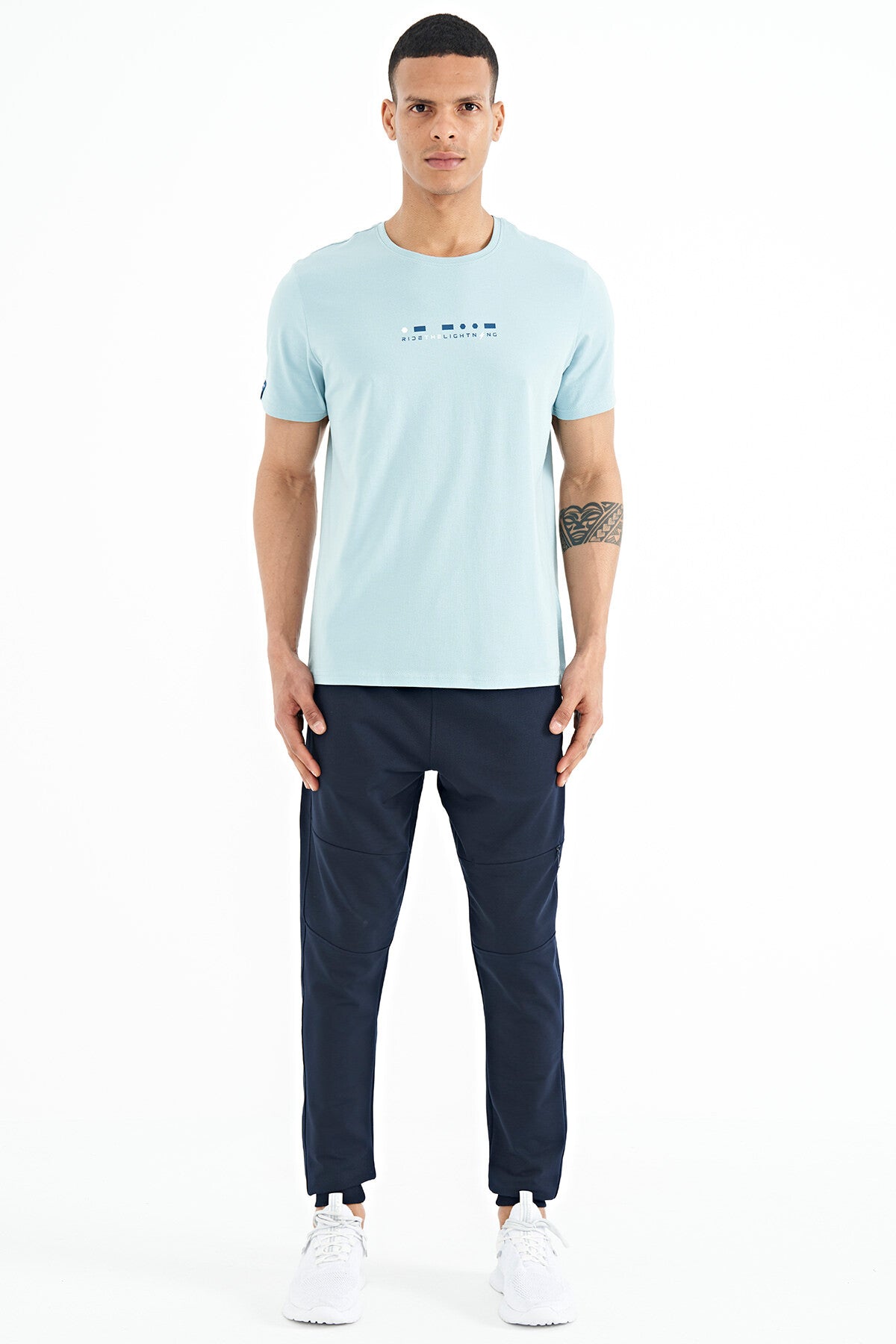 Indigo Hidden Knee Pocket Detailed Standard Fit Men's Jogger Tracksuit Bottom - 84958