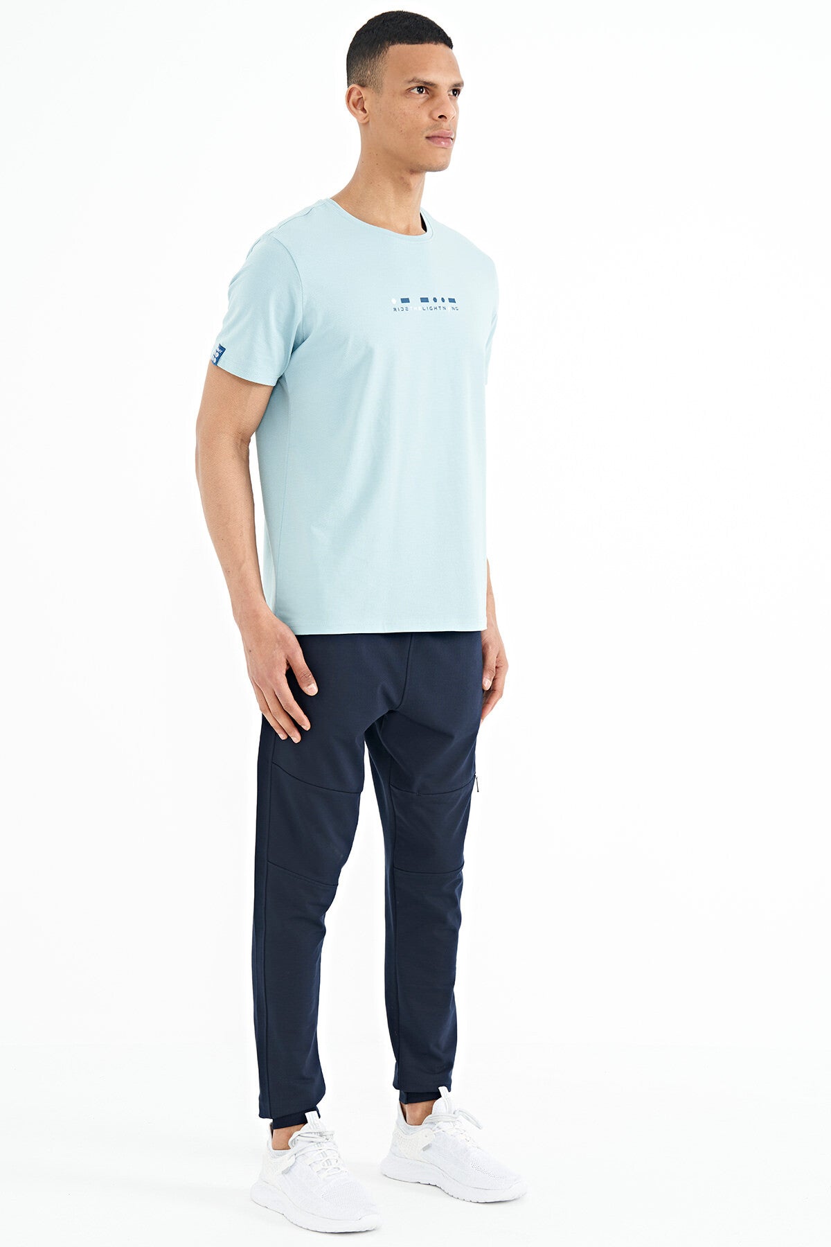 Indigo Hidden Knee Pocket Detailed Standard Fit Men's Jogger Tracksuit Bottom - 84958