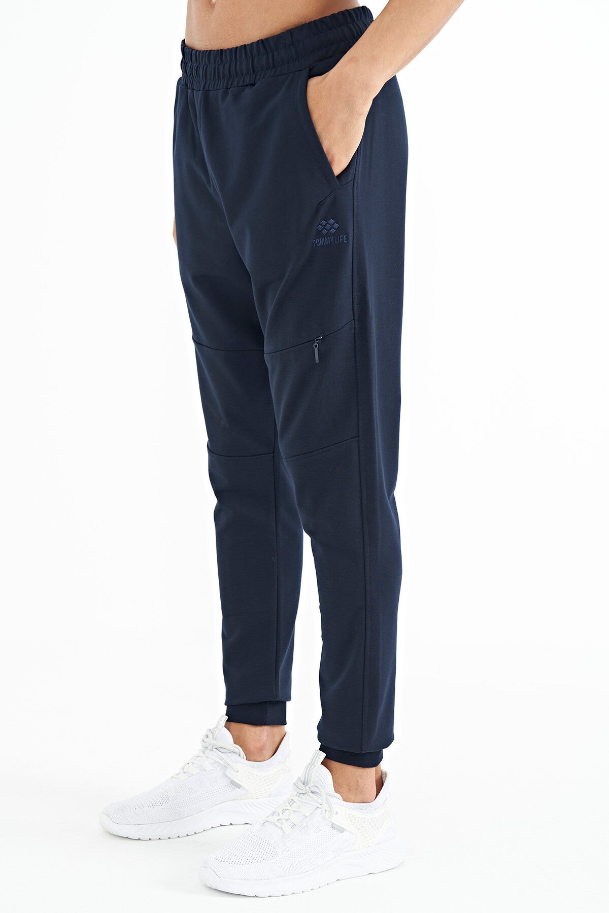 Indigo Hidden Knee Pocket Detailed Standard Fit Men's Jogger Tracksuit Bottom - 84958
