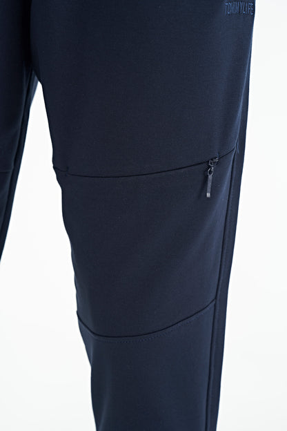 Indigo Hidden Knee Pocket Detailed Standard Fit Men's Jogger Tracksuit Bottom - 84958
