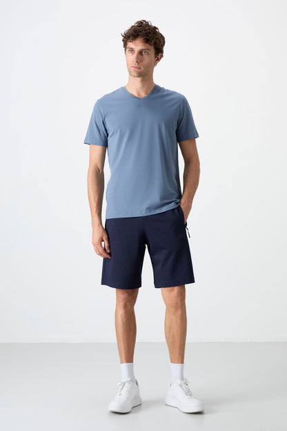 Indigo Zipper Back Pocket Laced Standard Fit Men's Shorts - 81136