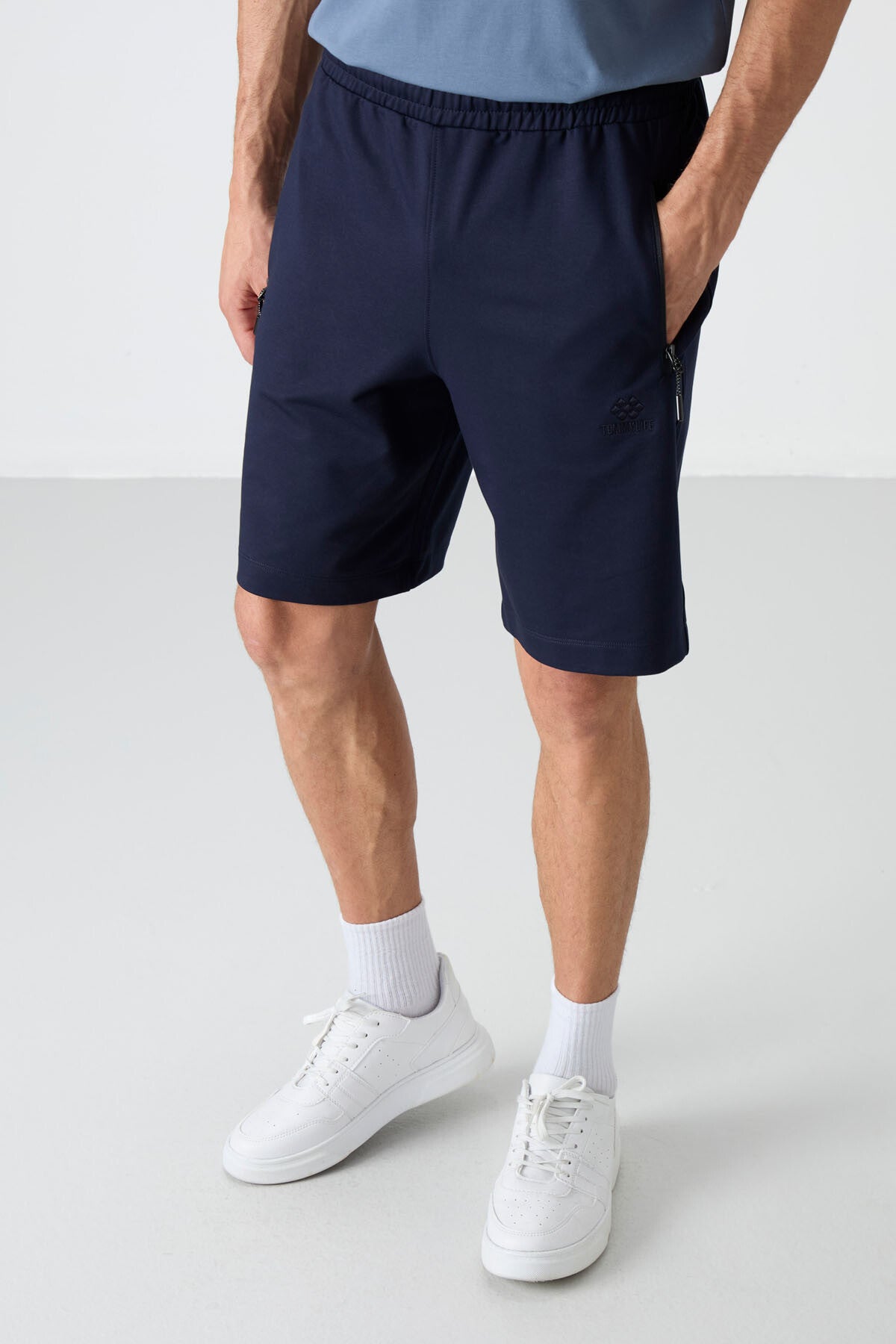 Indigo Zipper Back Pocket Laced Standard Fit Men's Shorts - 81136