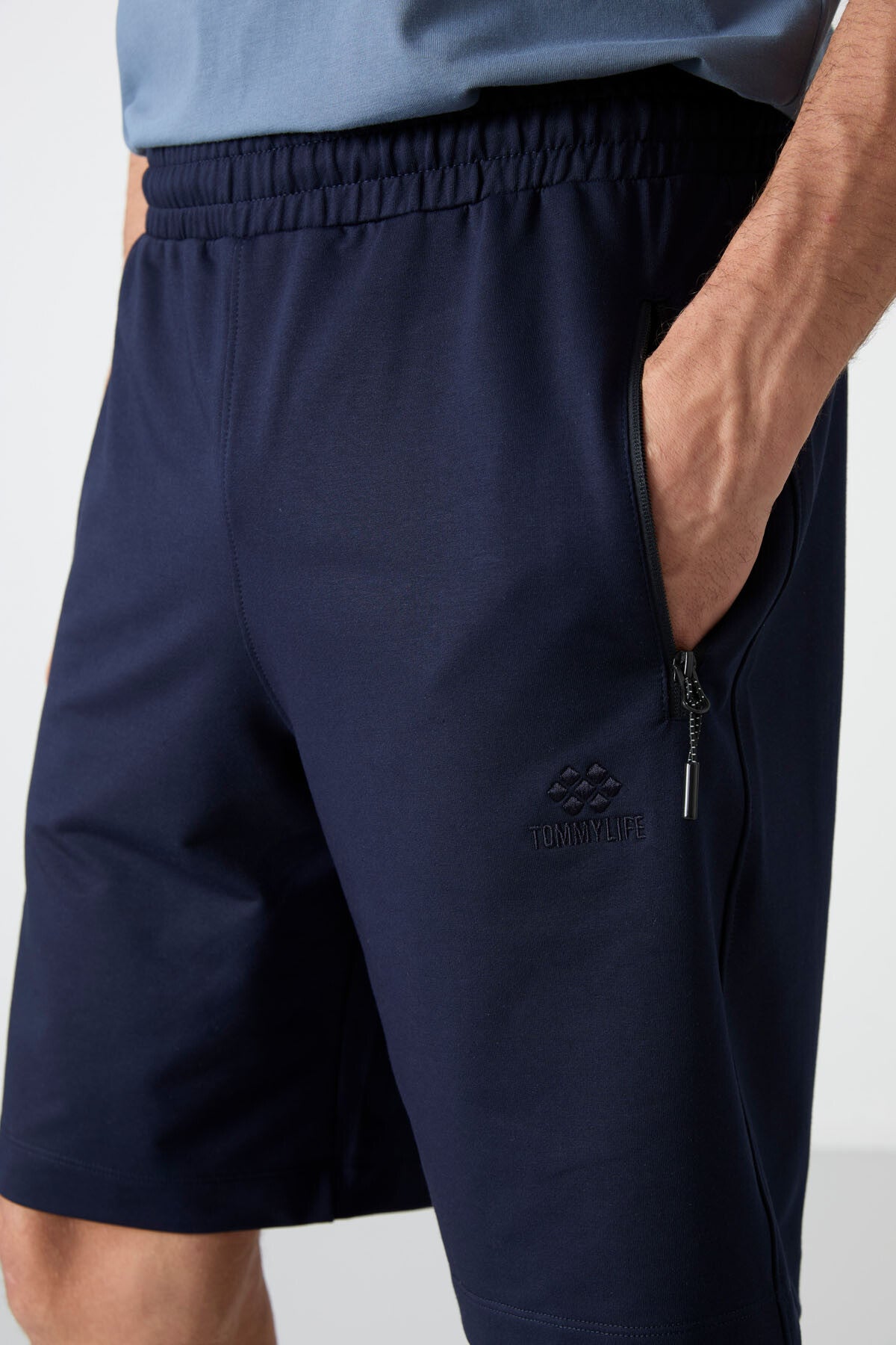 Indigo Zipper Back Pocket Laced Standard Fit Men's Shorts - 81136