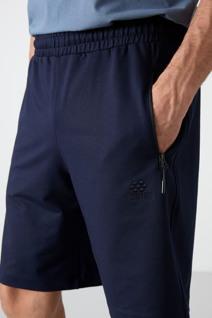 Indigo Zipper Back Pocket Laced Standard Fit Men's Shorts - 81136