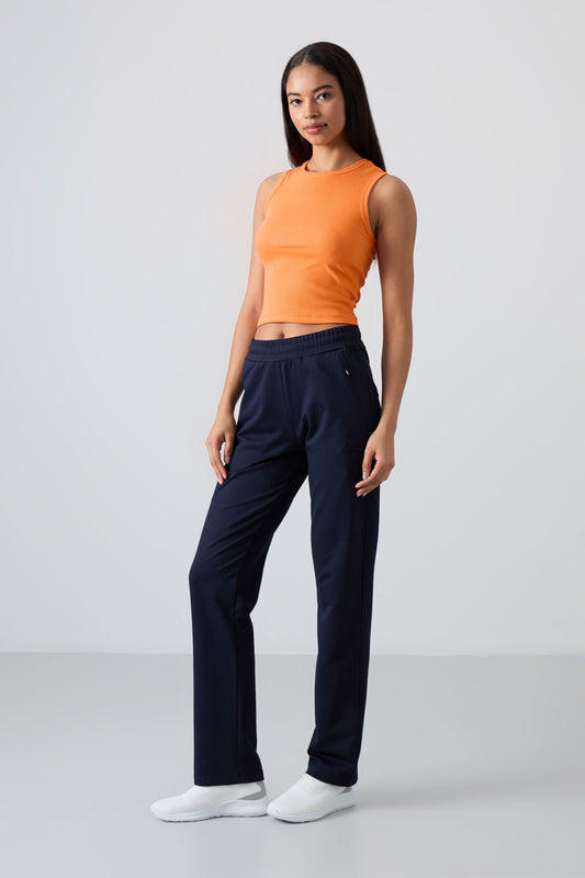 Indigo Hidden Zipper Pocket Comfort Fit Classic Hem Women's Tracksuit Bottom - 94148