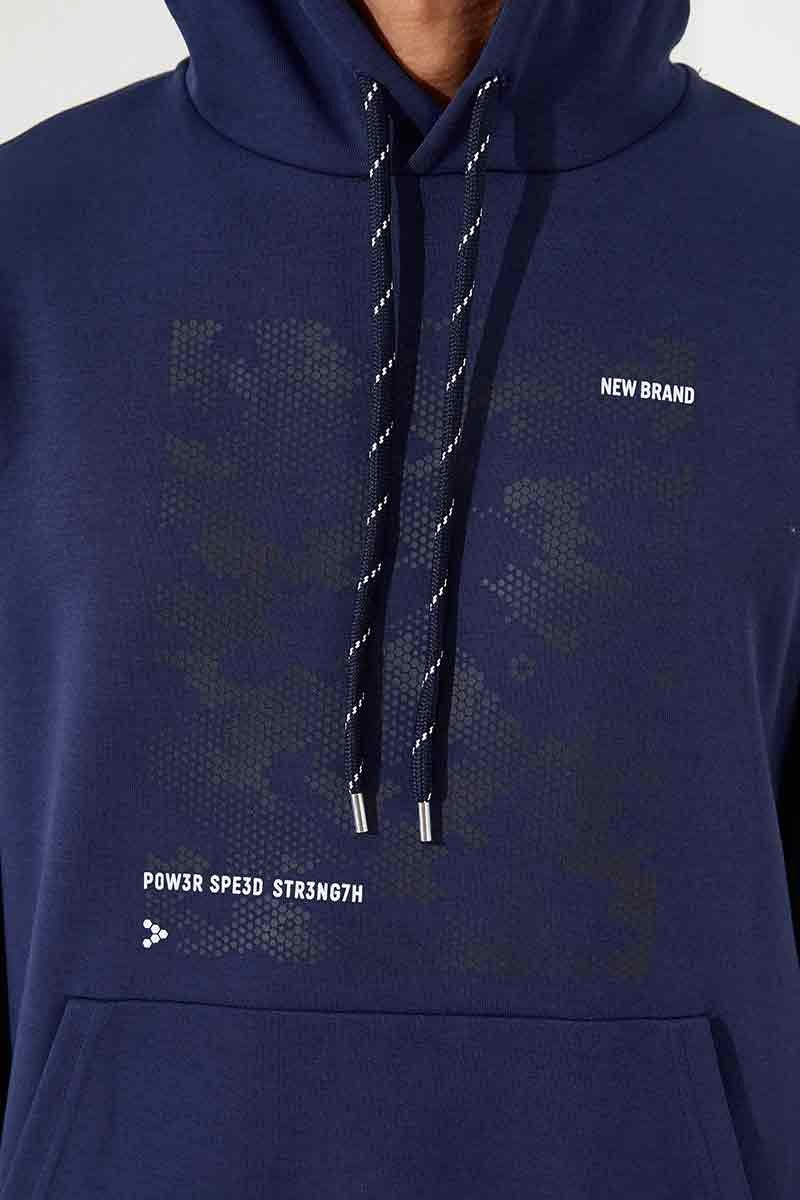 Indigo Camouflage Pattern Printed Standard Fit Hooded Men's Sweatshirt - 87884