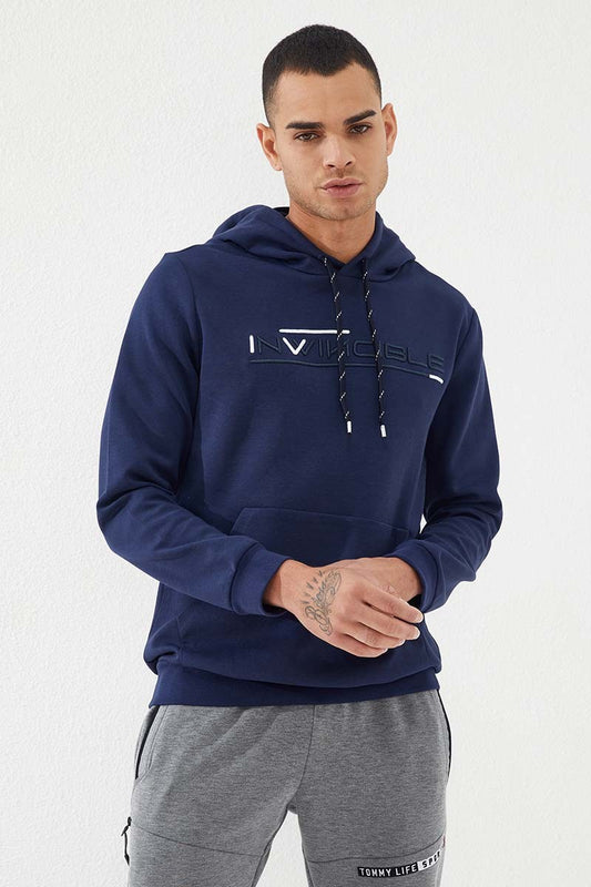 Indigo Kangaroo Pocket Standard Fit Hooded Men's Sweatshirt - 87883