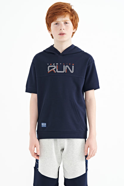 Indigo Kangaroo Pocket Hooded Oversize Boys T-Shirt - 11160