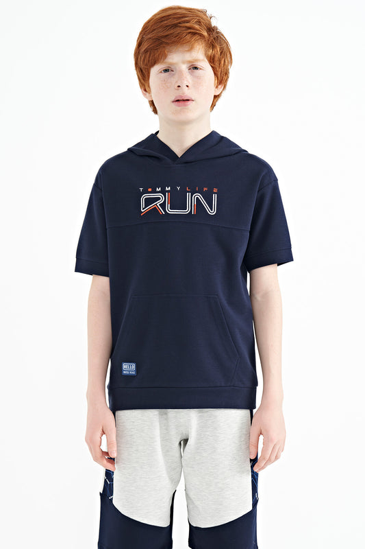 Indigo Kangaroo Pocket Hooded Oversize Boys T-Shirt - 11160