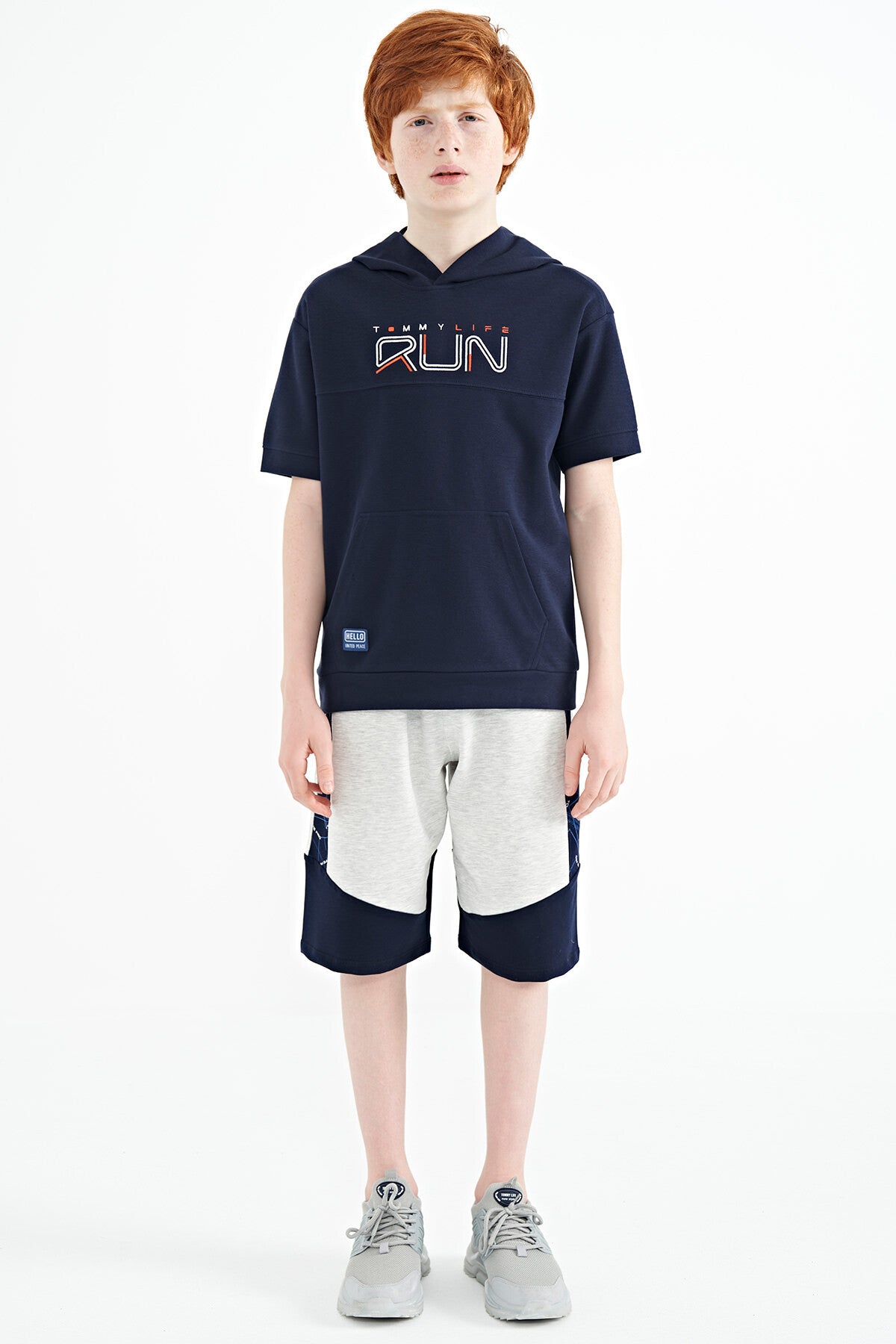 Indigo Kangaroo Pocket Hooded Oversize Boys T-Shirt - 11160
