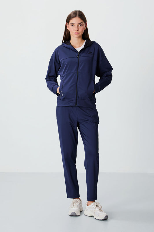 Indigo Hooded Hidden Pocket Detailed Standard Fit Women's Tracksuit Set - 95306