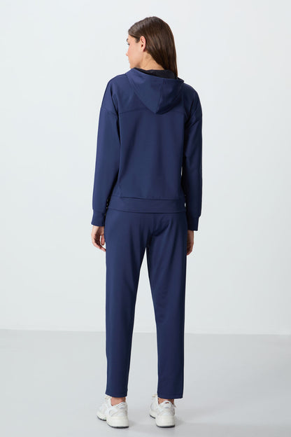 Indigo Hooded Hidden Pocket Detailed Standard Fit Women's Tracksuit Set - 95306