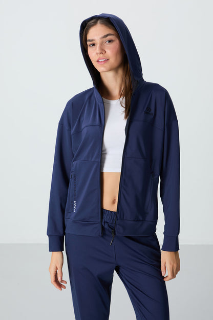 Indigo Hooded Hidden Pocket Detailed Standard Fit Women's Tracksuit Set - 95306