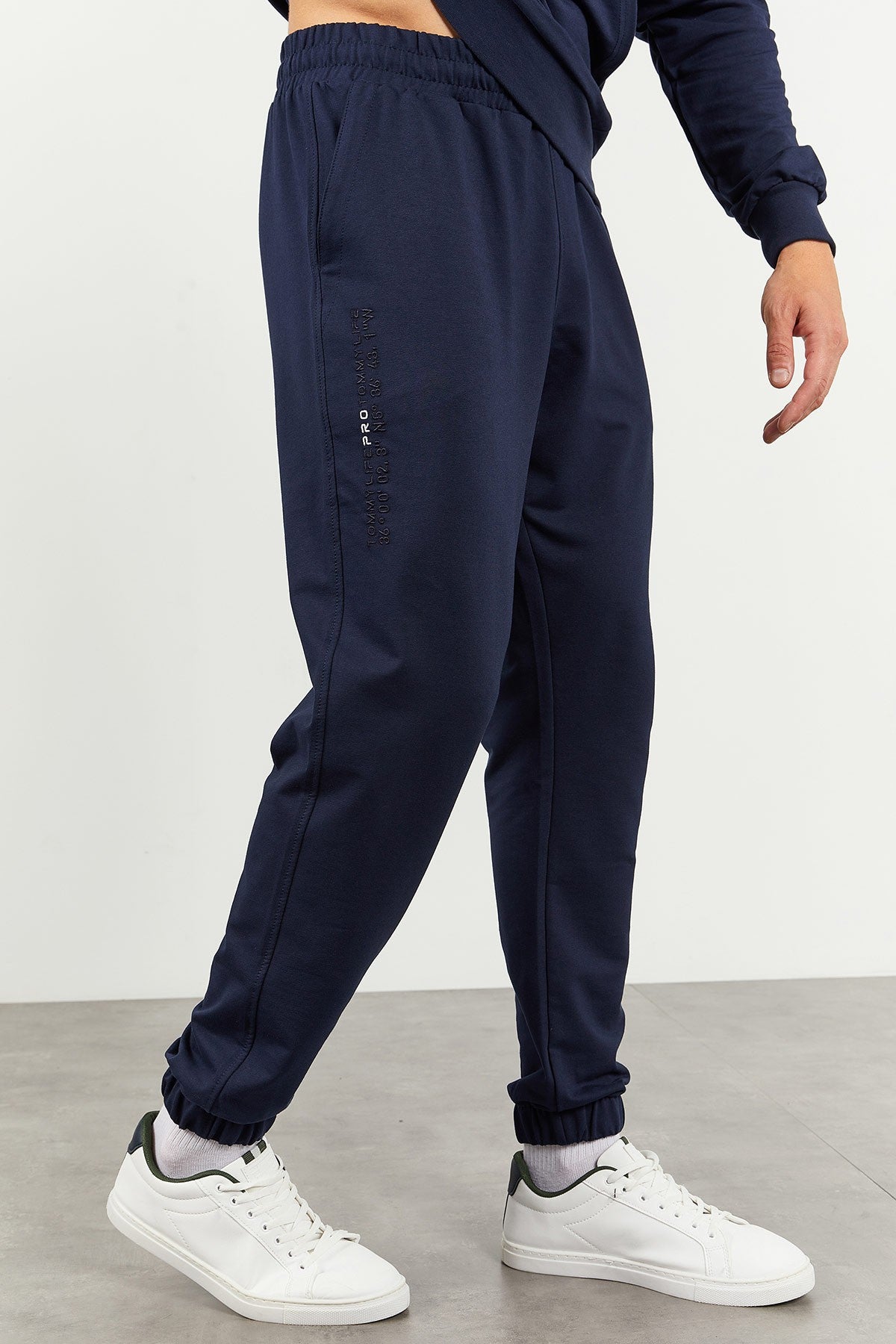 Indigo Hooded Kangaroo Pocket Elastic Cuffed Men's Oversize Tracksuit Set - 85117