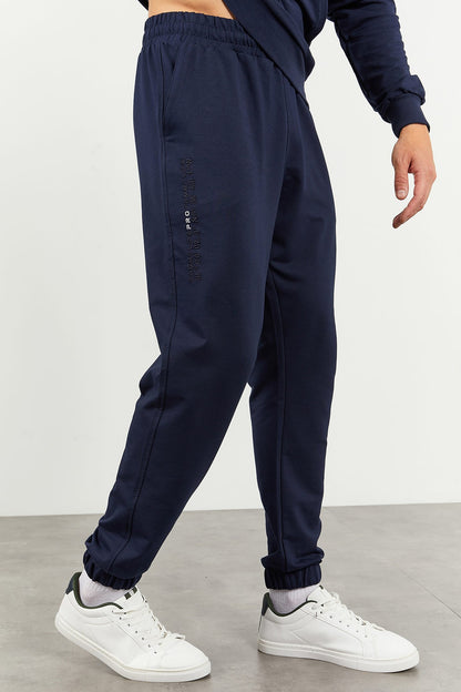 Indigo Hooded Kangaroo Pocket Elastic Cuffed Men's Oversize Tracksuit Set - 85117