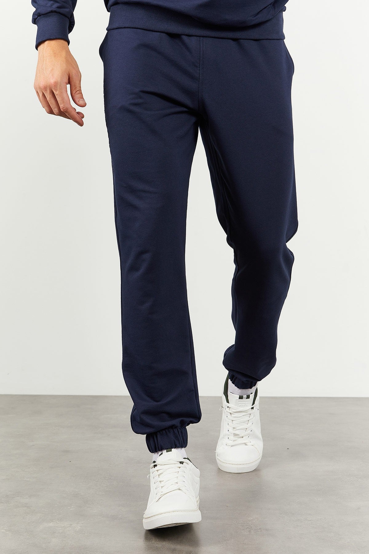 Indigo Hooded Kangaroo Pocket Elastic Cuffed Men's Oversize Tracksuit Set - 85117