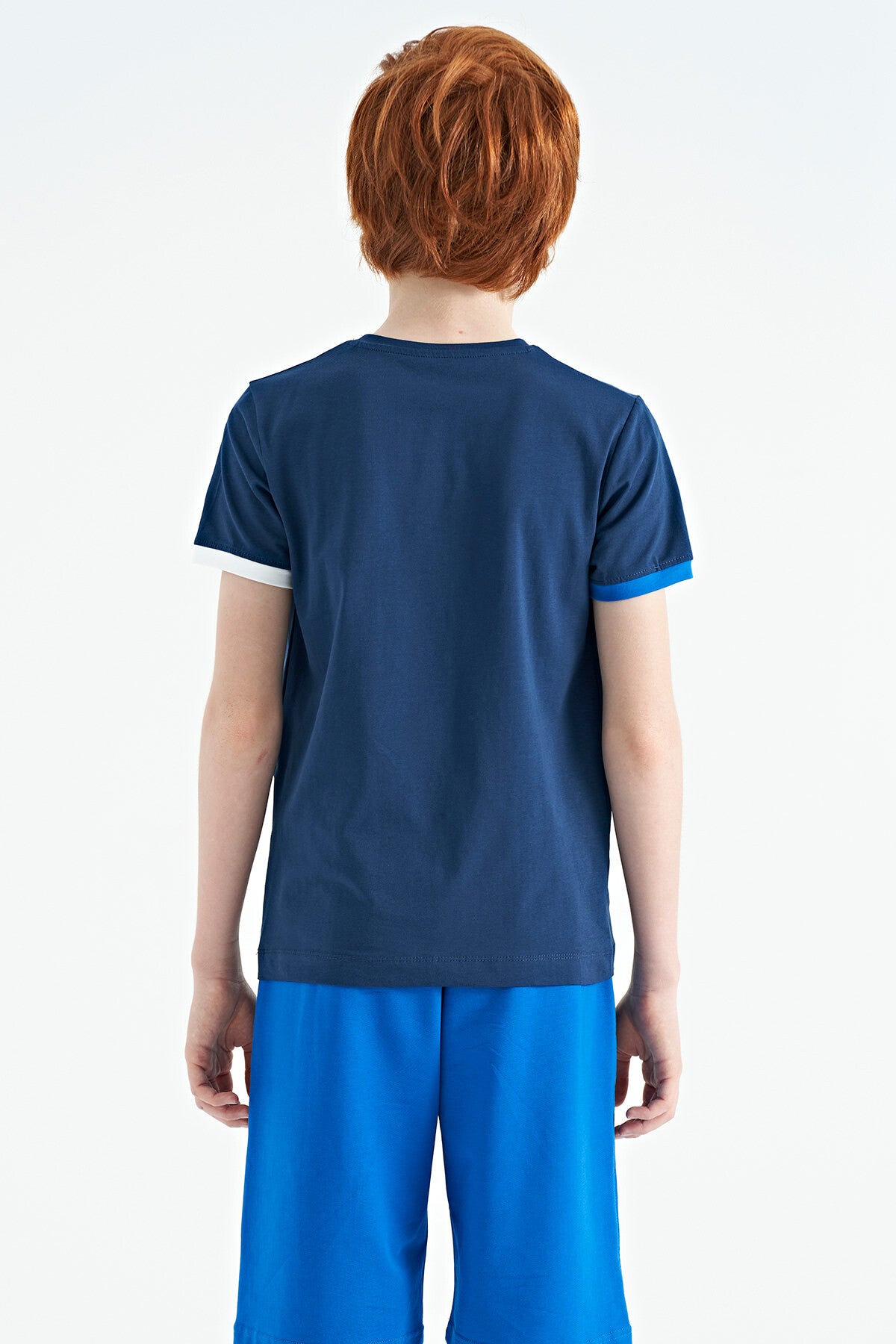 Indigo Cuff Colored Detailed Printed Standard Fit Boys' T-Shirt - 11156