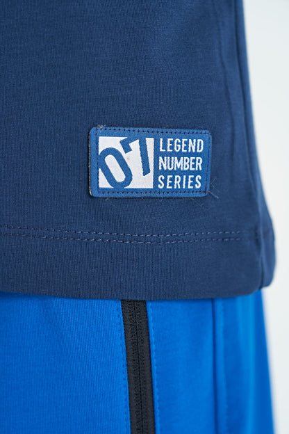 Indigo Cuff Colored Detailed Printed Standard Fit Boys' T-Shirt - 11156