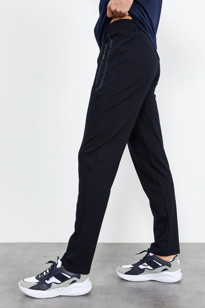 Indigo - Navy Blue High Neck Zippered Standard Fit Classic Cuff Men's Tracksuit Set - 85152