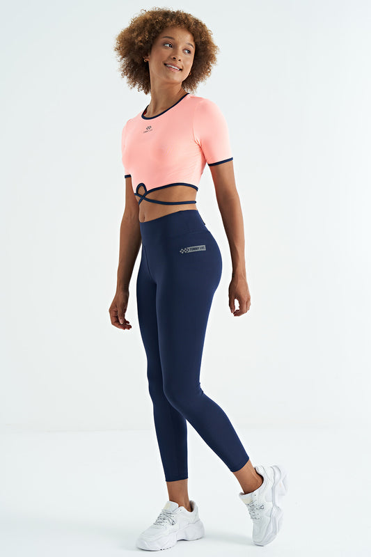 Indigo Logo Print Detailed High Waist Scuba Fabric Slim Fit Women's Tights - 94627