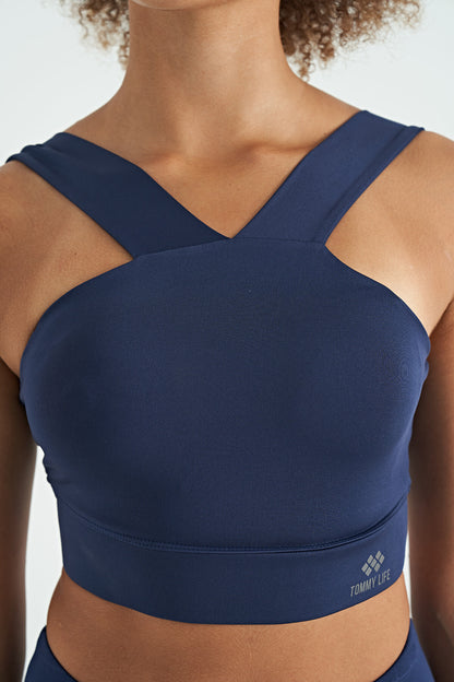 Indigo Logo Printed Narrow Fit Scuba Fabric Women's Bustier - 97259