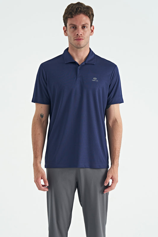 Indigo Logo Printed Standard Fit Polo Collar Active Sport Men's T-Shirt - 88252