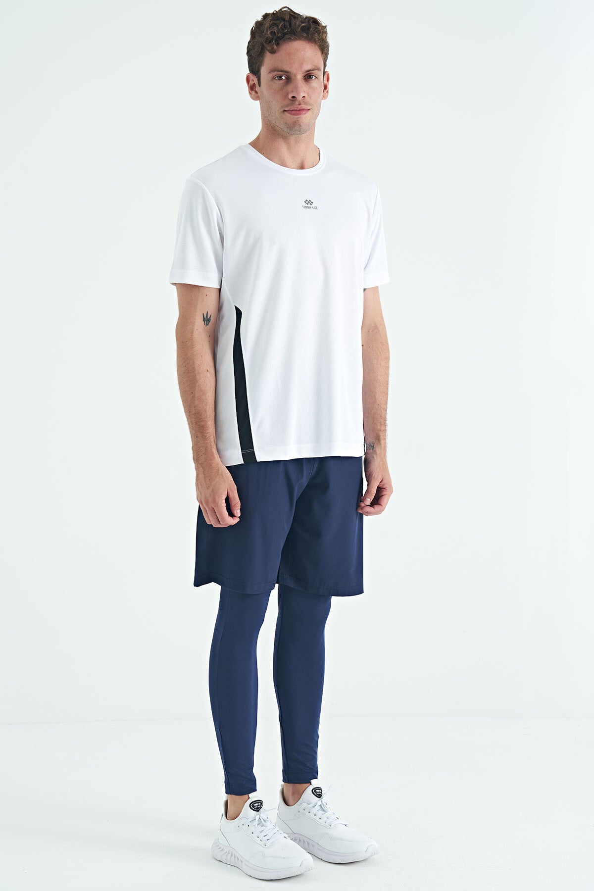Indigo Logo Printed High Waist Slim Fit Active Sports Men's Tights - 84989