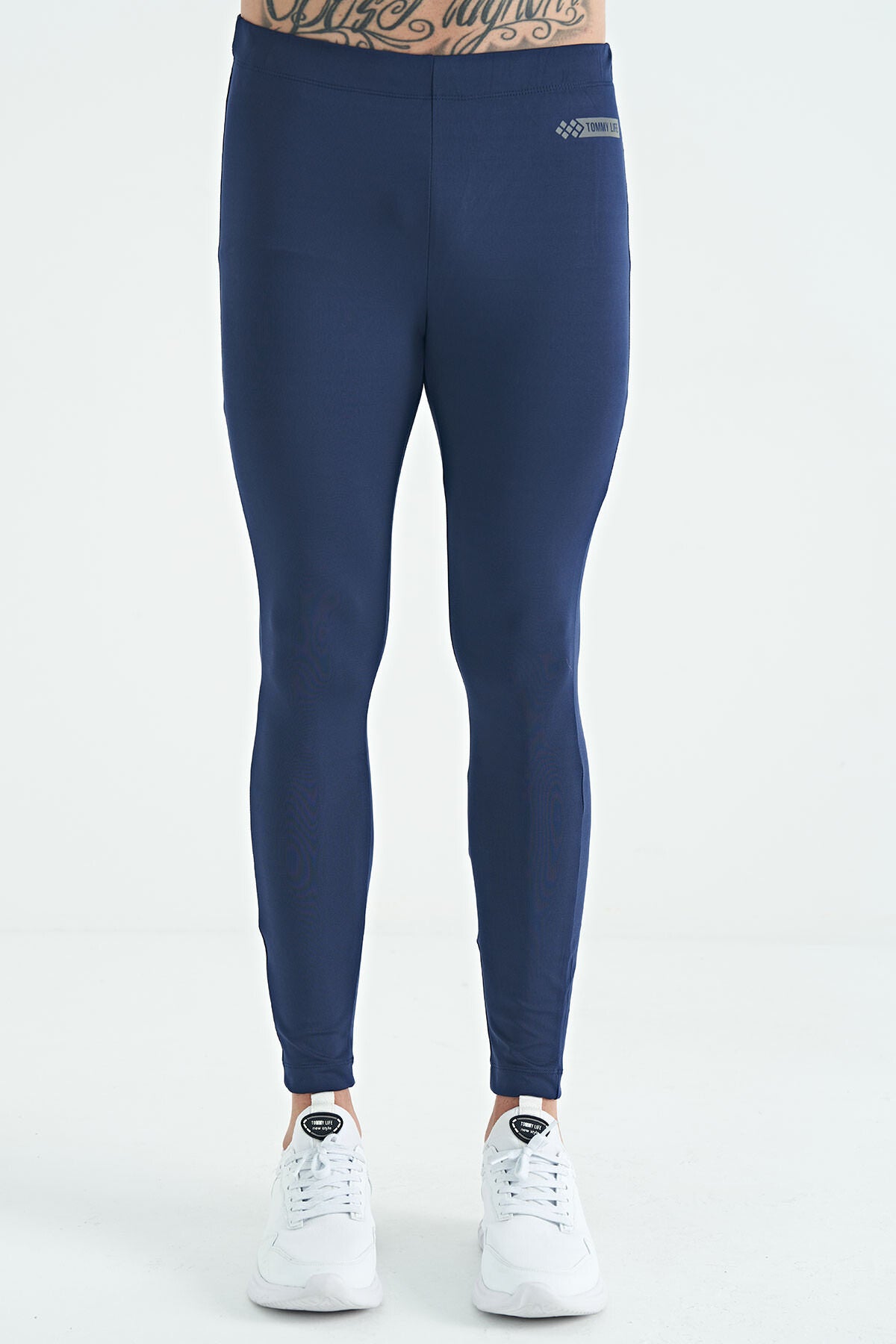 Indigo Logo Printed High Waist Slim Fit Active Sports Men's Tights - 84989