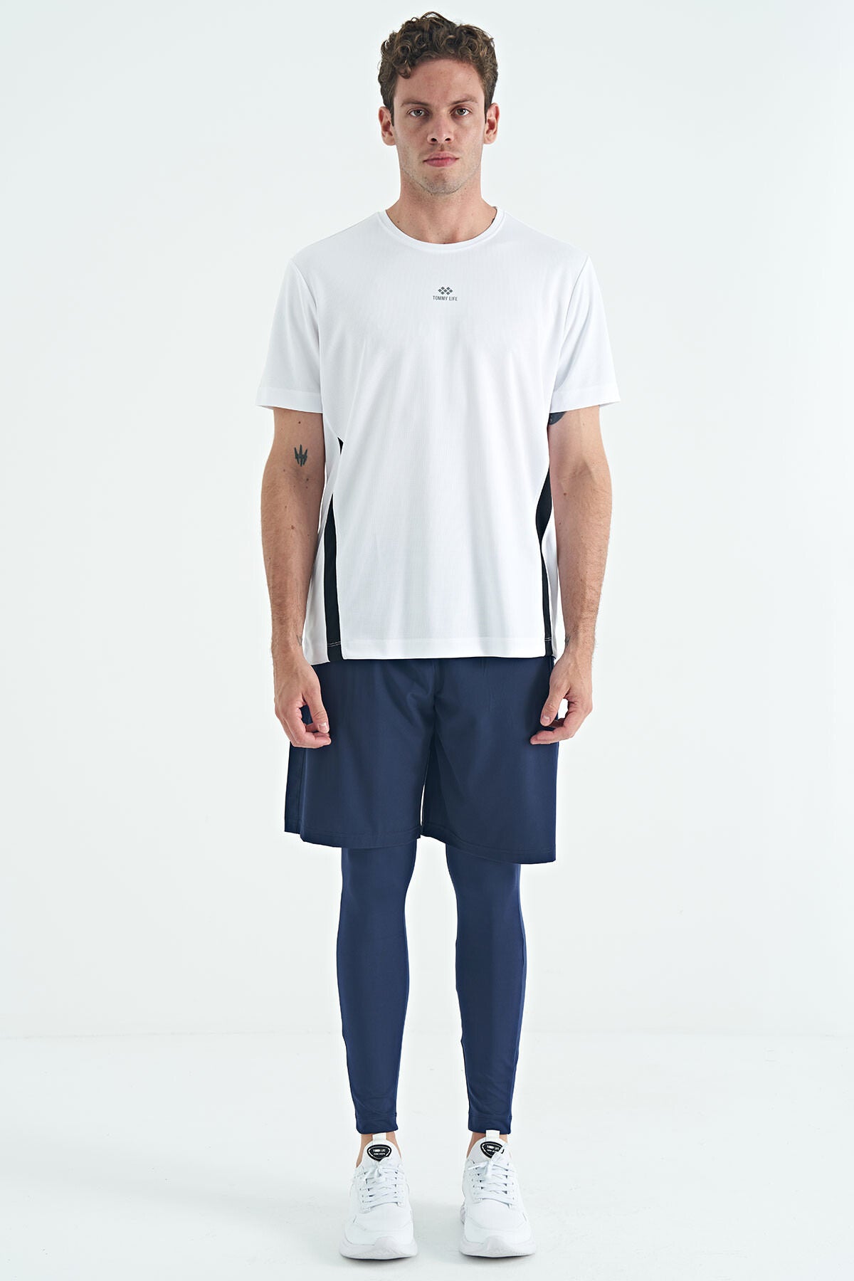Indigo Logo Printed High Waist Slim Fit Active Sports Men's Tights - 84989