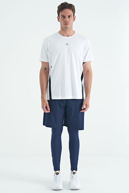 Indigo Logo Printed High Waist Slim Fit Active Sports Men's Tights - 84989