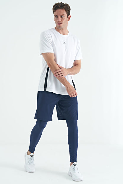 Indigo Logo Printed High Waist Slim Fit Active Sports Men's Tights - 84989