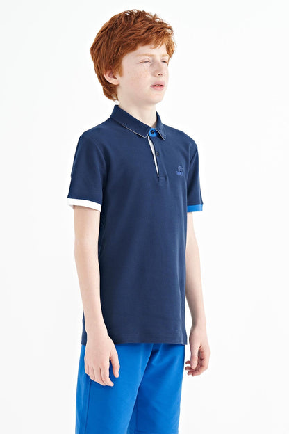 Indigo Logo Embroidered Standard Fit Polo Collar Boys T-Shirt - 11083