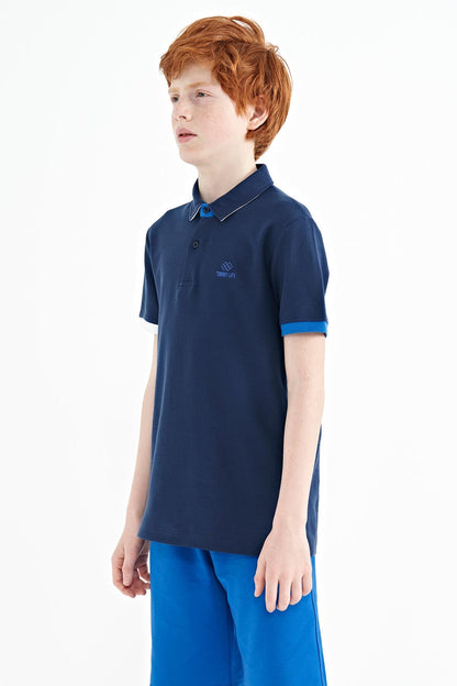 Indigo Logo Embroidered Standard Fit Polo Collar Boys T-Shirt - 11083