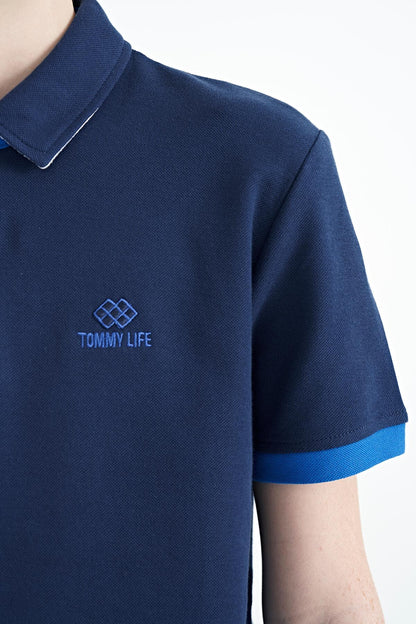 Indigo Logo Embroidered Standard Fit Polo Collar Boys T-Shirt - 11083