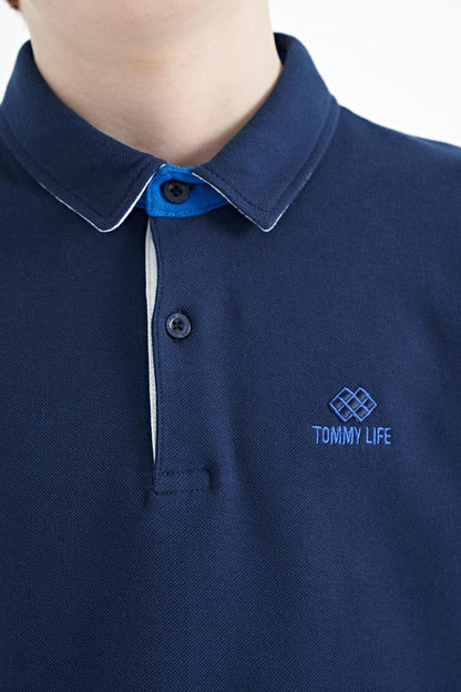 Indigo Logo Embroidered Standard Fit Polo Collar Boys T-Shirt - 11083