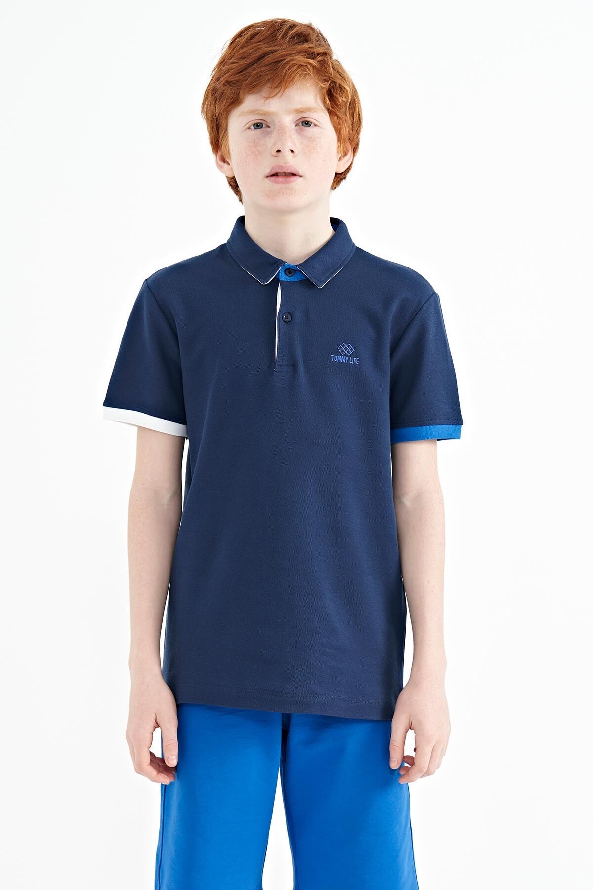 Indigo Logo Embroidered Standard Fit Polo Collar Boys T-Shirt - 11083