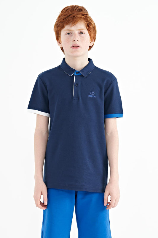 Indigo Logo Embroidered Standard Fit Polo Collar Boys T-Shirt - 11083