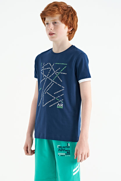Indigo Minimal Print Standard Fit O Collar Boys T-Shirt - 11132