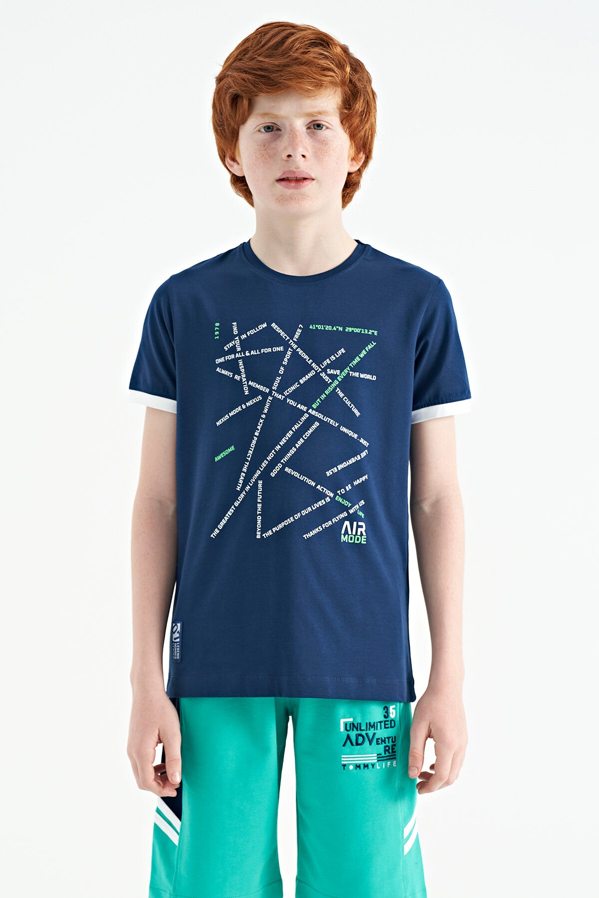Indigo Minimal Print Standard Fit O Collar Boys T-Shirt - 11132