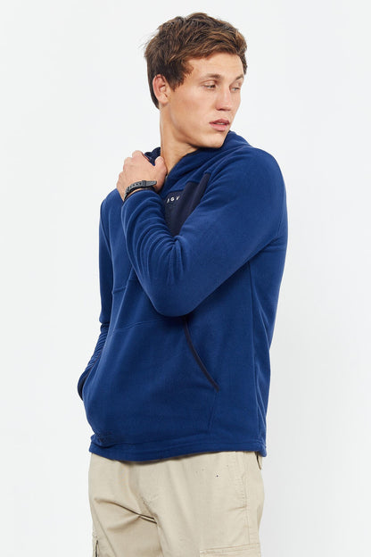 Indigo Embroidered Half-Zip Hooded Regular Fit Men's Fleece Sweatshirt - 87996