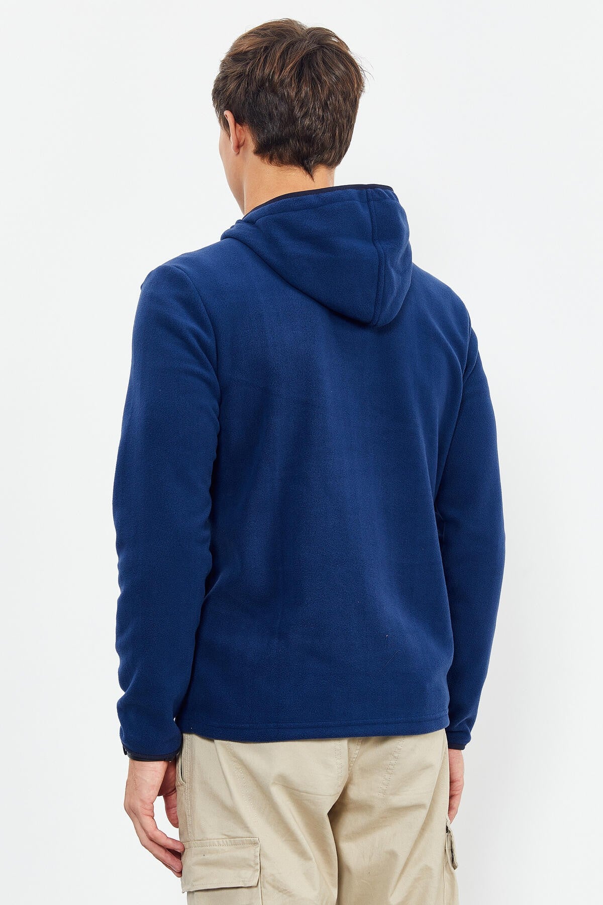 Indigo Embroidered Half-Zip Hooded Regular Fit Men's Fleece Sweatshirt - 87996